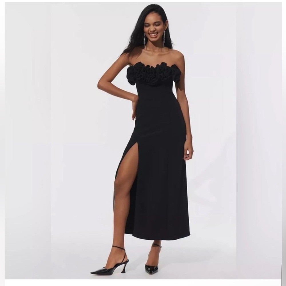 The Wolf Gang Rosa strapless Black Maxi Ruffle Dress M - Picture 3 of 6